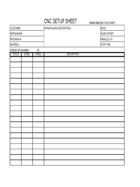 cnc machine setting|cnc machine setup sheet template.